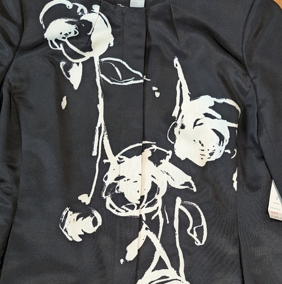 Chico’s Floral Drama Long Jacket Coat Black White Print Size 2 (12/14) - Picture 2 of 13